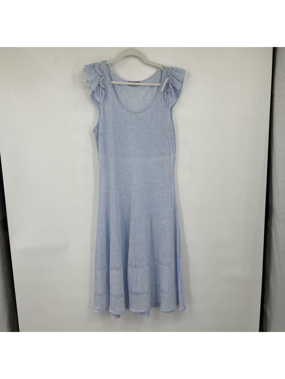 Women's Tricot Chic Ruffle Knit Fit & Flare Pale Blue Dress Large